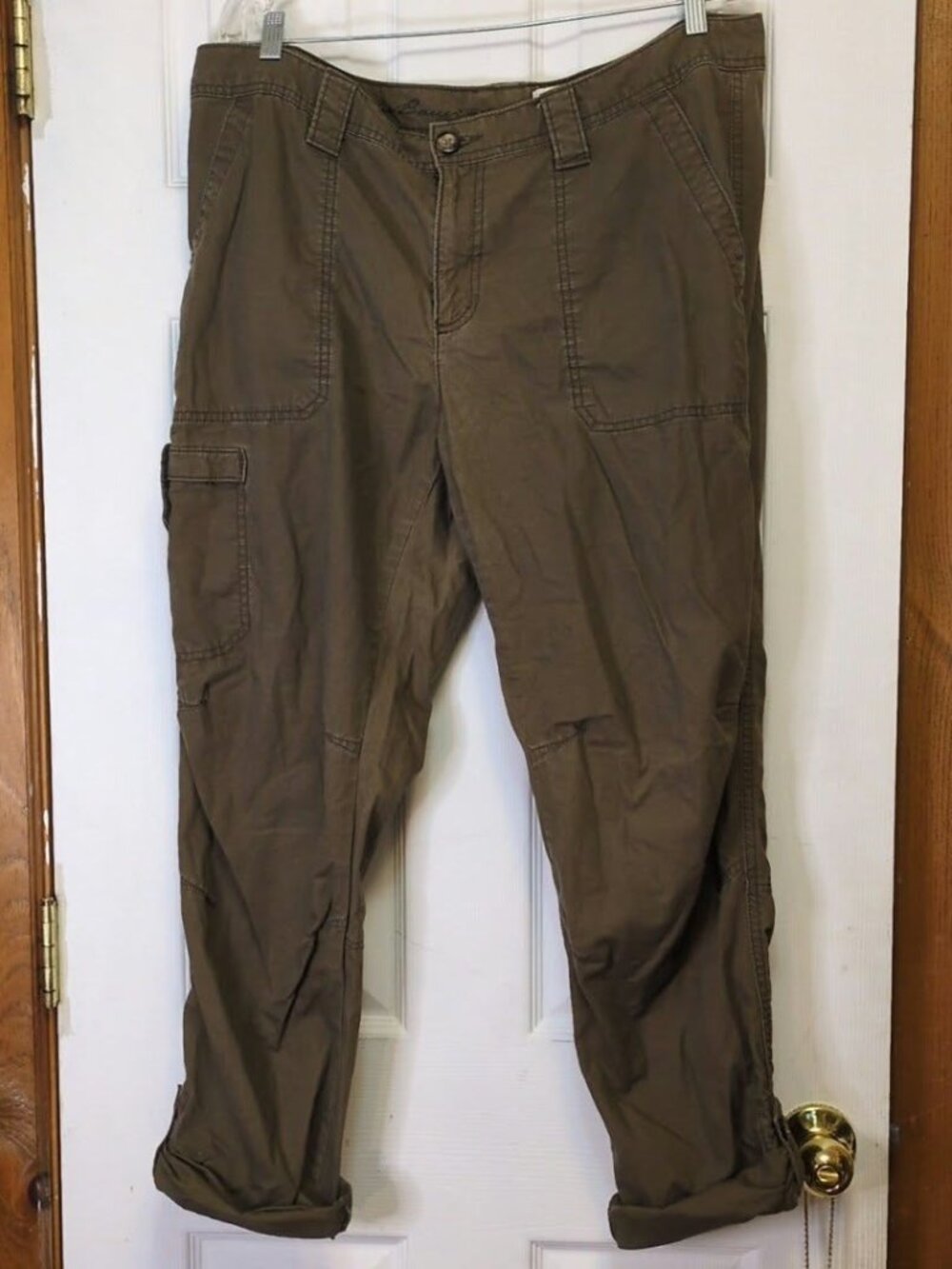 Eddie Bauer Womens Ripstop Cargo Pants Sz 16 Brown Roll Tab Utility Hiking Woods